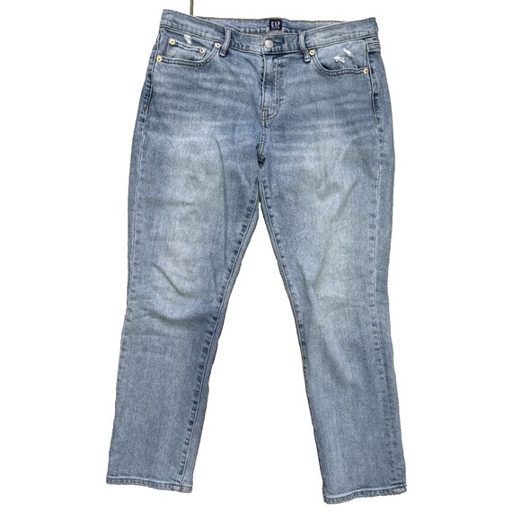 Gap Best Girlfriend Straight Leg Crop 30 / 10 Light Wash Distressed Medium Rise - Picture 2 of 7